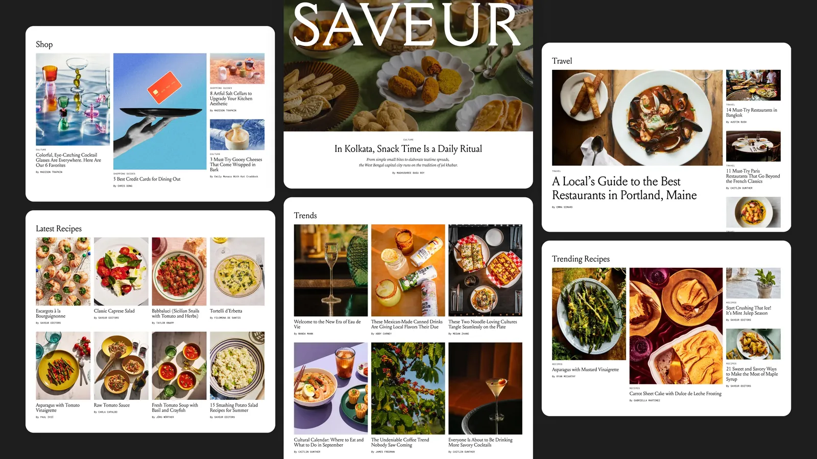 Saveur homepage: editorial feed and category navigation