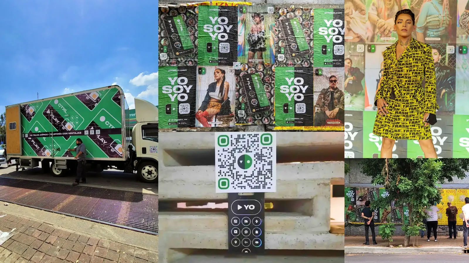 YO Mobile brand at scale: wheat paste, branded trucks, street activations